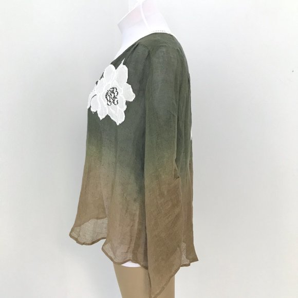 Vanita Rosa OS French Linen Ombre Lace Floral Top - Picture 6 of 9